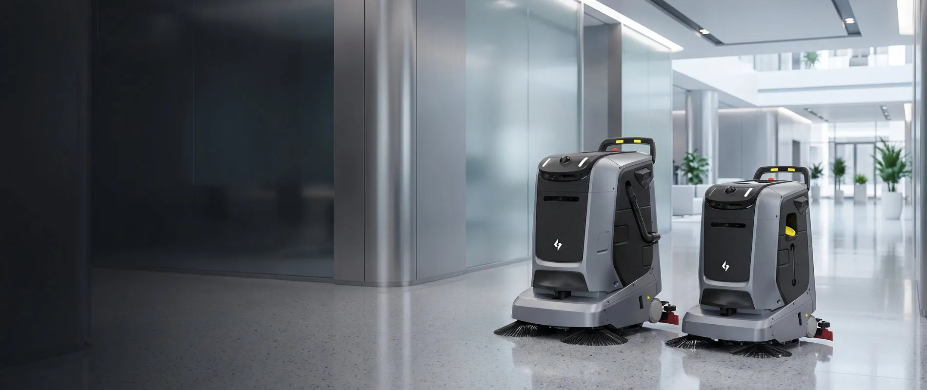 Autonome Reinigungsroboter bei der Bodenreinigung in einem Geschäftsgebäude